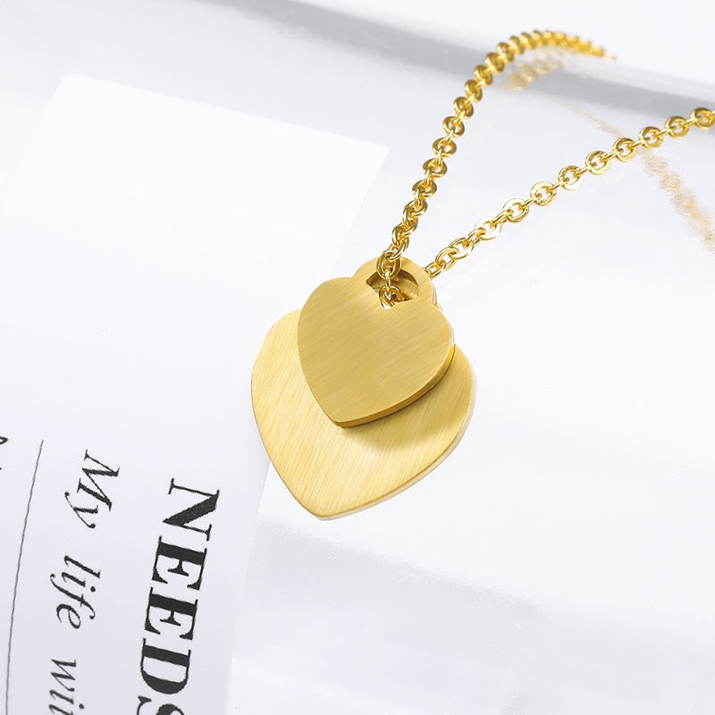 Stainless Steel Double Love Heart Necklace Women Collares Mujer Gold Chain Choker Necklaces Pendents Jewelry Bridesmaid Gifts