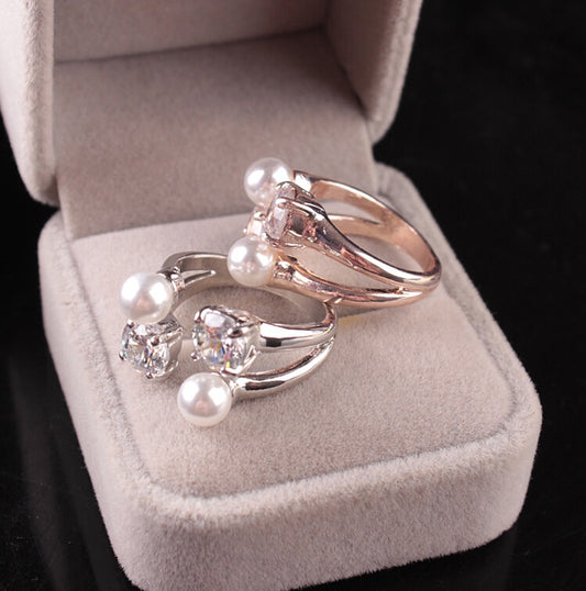 Fashion  Crystal  Fine  New  Pearl  Ring  Adjustable  Opening