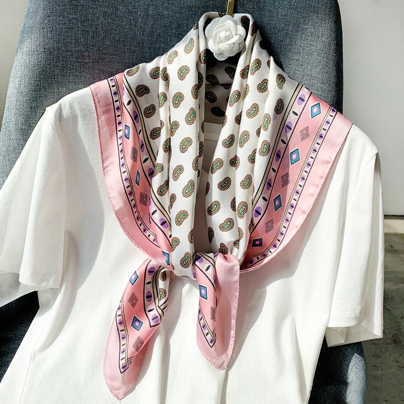 70*70cm Fashion Silk Satin Hair Scarf Women Handkerchief Printed Female Square Head Bandana Small Neck muffler hijab lady gir