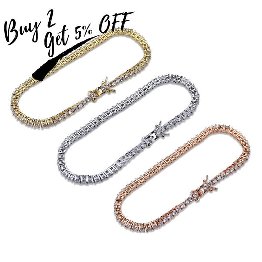 3mm-6mm Mens/Women  AAA+  Tennis Bracelet Hip Hop Jewelry Iced Out 1 Row Gold CZ Charms Bracelet For Gifts