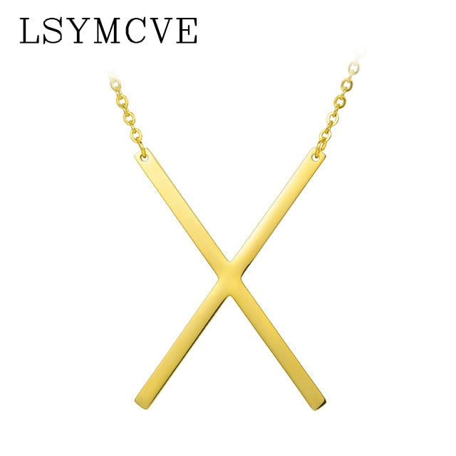 Women girl jewelry elegant chain alphabet letter pendant necklace 3 colors stainless steel choker initial necklace