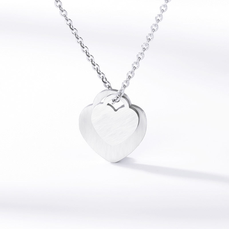 Stainless Steel Double Love Heart Necklace Women Collares Mujer Gold Chain Choker Necklaces Pendents Jewelry Bridesmaid Gifts