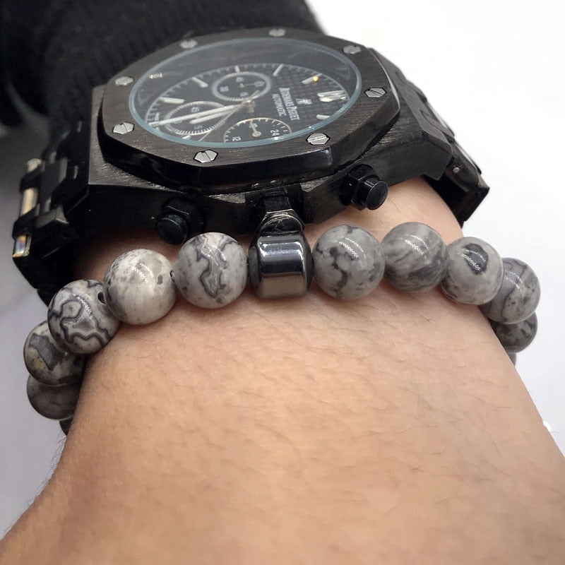 Cylinder Hematite Bracelets For Men Classic Nature Stone Beads Bracelets & Bangles Homme Yoga Jewelry UNISEX