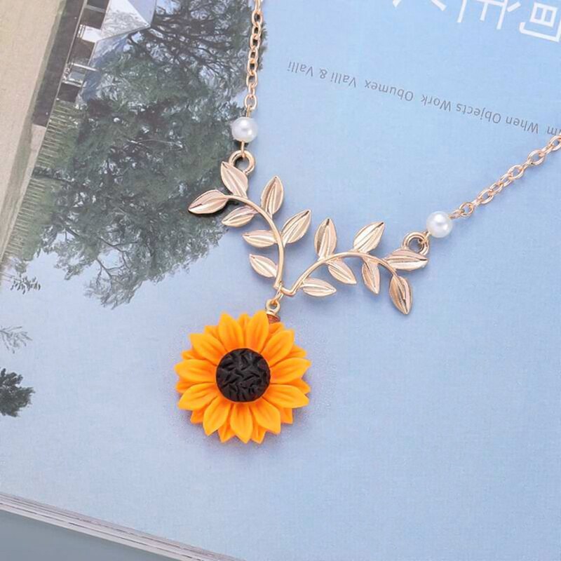 Sunflower Pendant Alloy Necklace For Women Creative Imitation Pearl Jewelry 🌻 UKraine support buying this product
