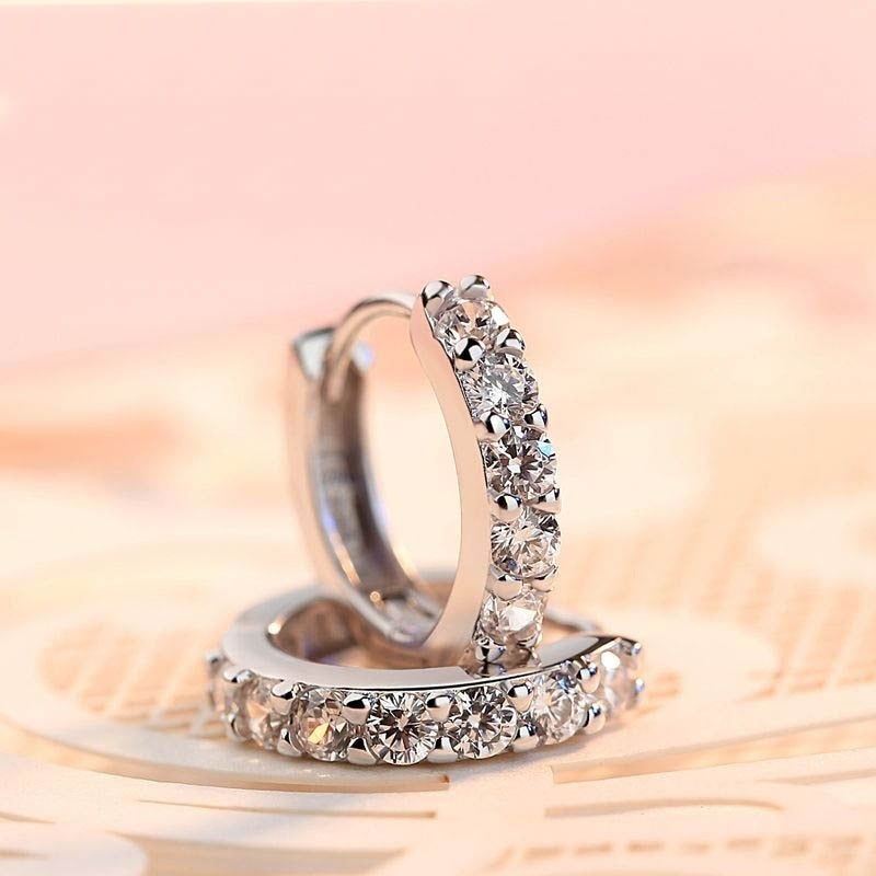 Fashion Charming Hoop Earrings Lady Super flash Single Row Rhinestones Earrings Ladies Accessories Jewelry 1 Pair
