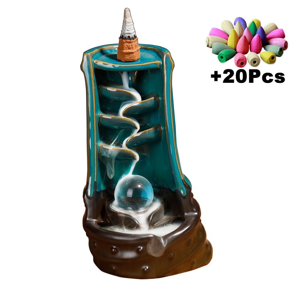 As Seen on TV- TRACI K BEAUTY ZEN Waterfall Incense Burners Pick Yours Ceramic Incense Holder, 10- 20 pcs Mixed Incense Cones (Burner Size L and Size M)
