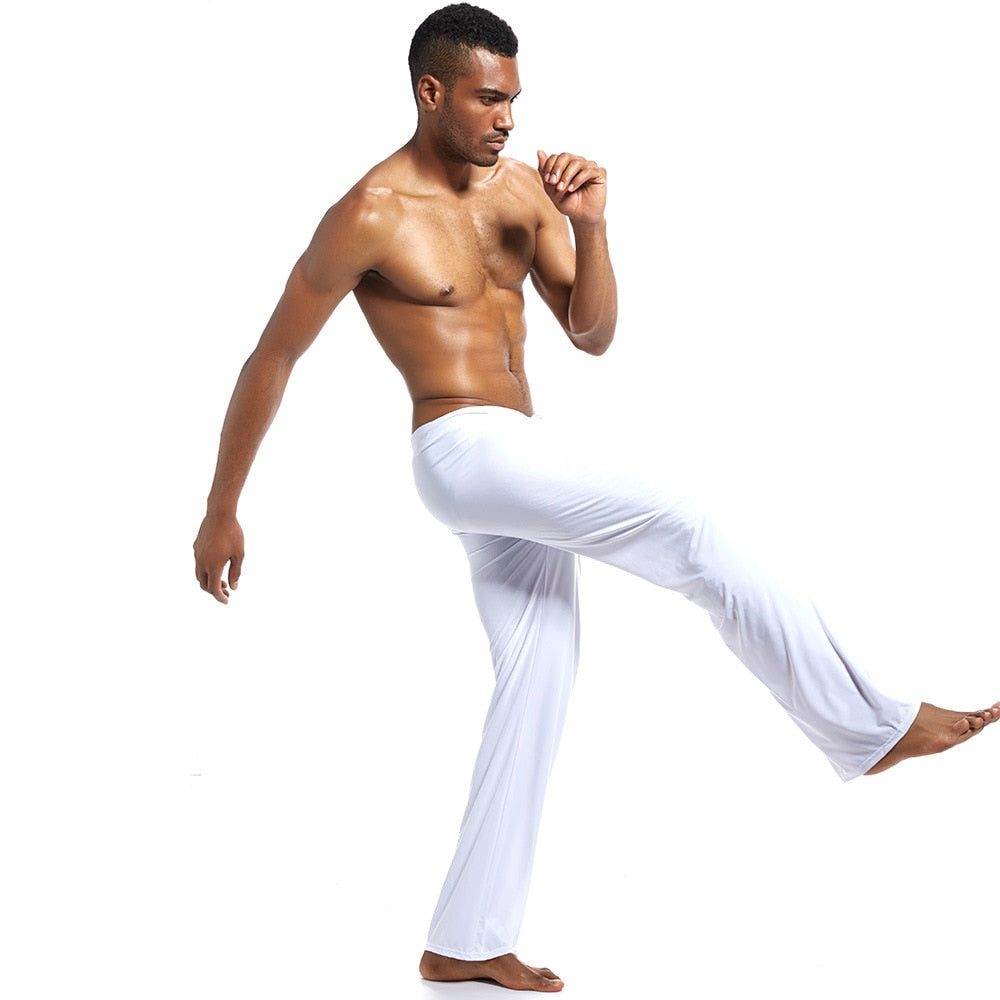 Zen or Yoga Pants For Men, Yoga For Man, Low Waist Pants Drawstring Fastening Trousers, Slippery Texture Loungewear, Meditation For Men