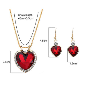Fashion Jewelry Luxury Gold-color Romantic Austrian Crystal heart shape Chain Necklace Earrings Jewelry Sets