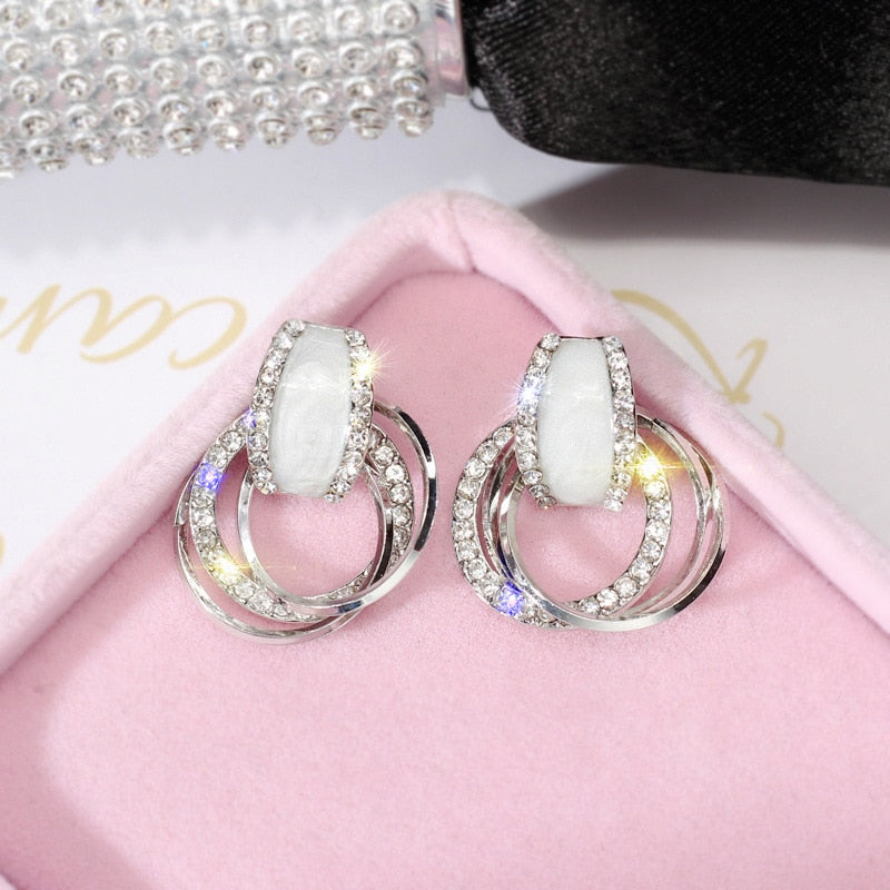 Fashion Charming Hoop Earrings Lady Super flash Single Row Rhinestones Earrings Ladies Accessories Jewelry 1 Pair
