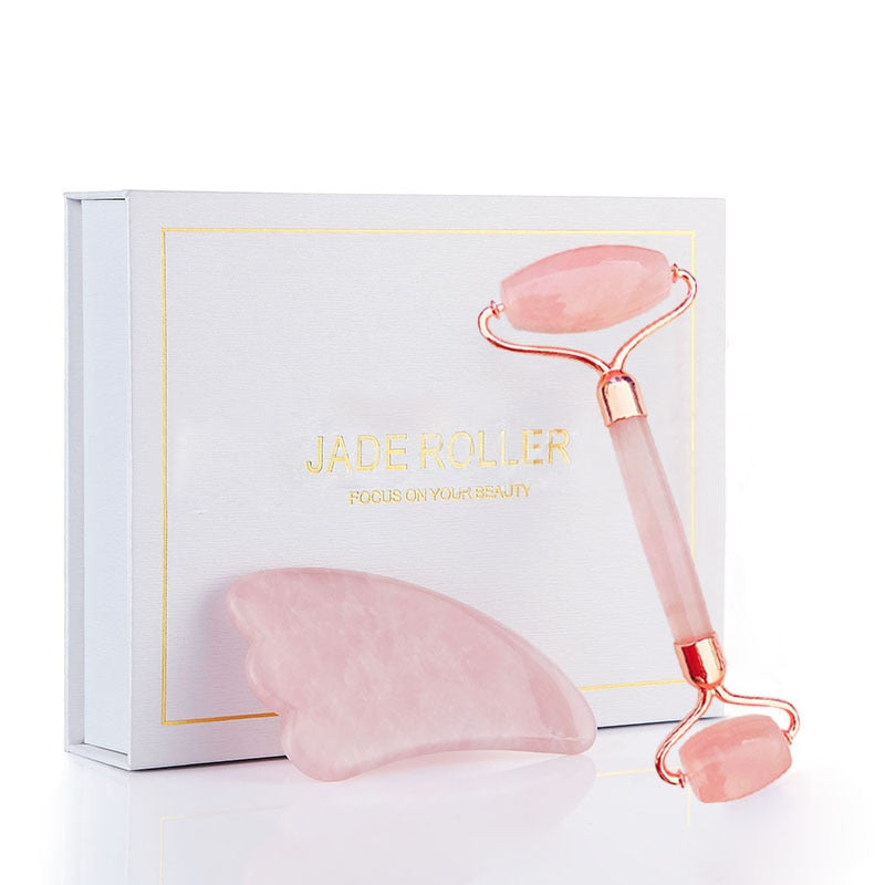 Traci K Beauty Jade Roller Facial Face Jade Massage Roller Rose Quartz Scraper Jade Massager Tools Slimming Face Natural Wrinkle Removal