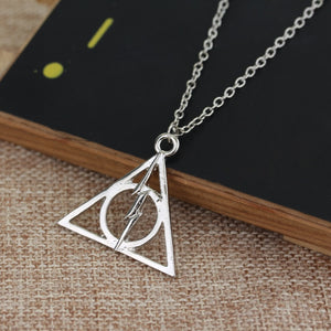 Fashion Long Necklaces Deathly Hallows Pendant Necklace Triangle Rotatable intermediate Resurrection Stone Necklaces