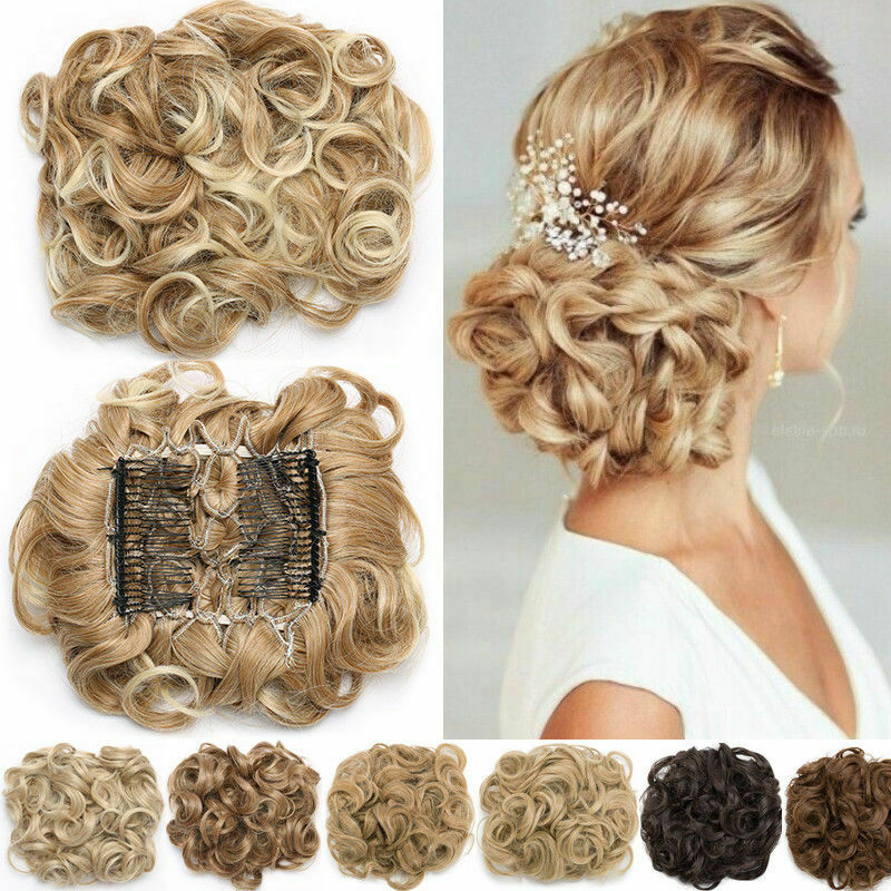 LARGE Comb Clip In Curly Hair Extension Synthetic Hair Pieces Chignon Women Updo Cover Hairpiece Extension Hair Bun