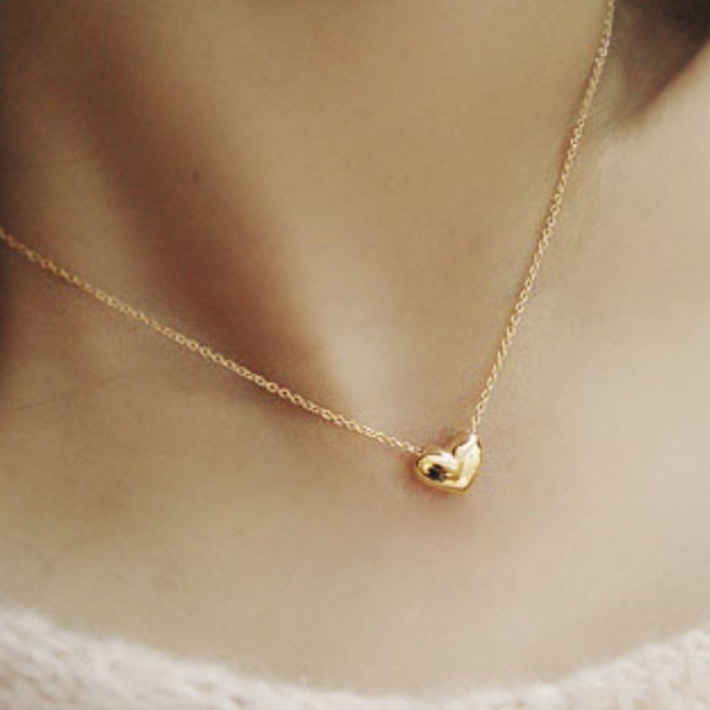 Gold Chain Choker Necklace Heart Shape Pendent Long Chain Delicate Fashion Choker Gold Rosegold Color Jewelry Gift for Women