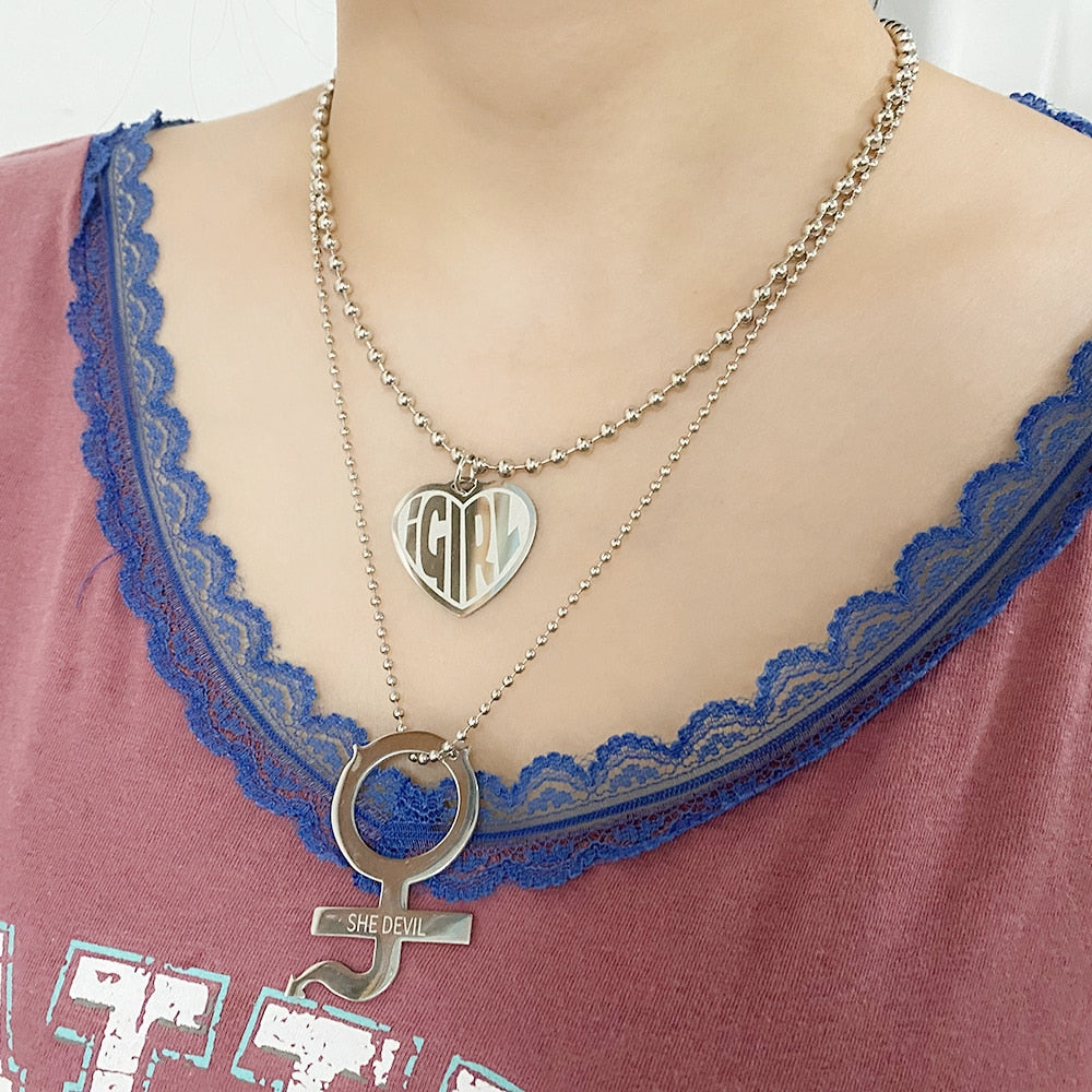 iGIRL necklace she devil Women Igirl Heart Pendant Necklace Stainless Steel Harajuku Female Gothic Streetwear Chain Necklace