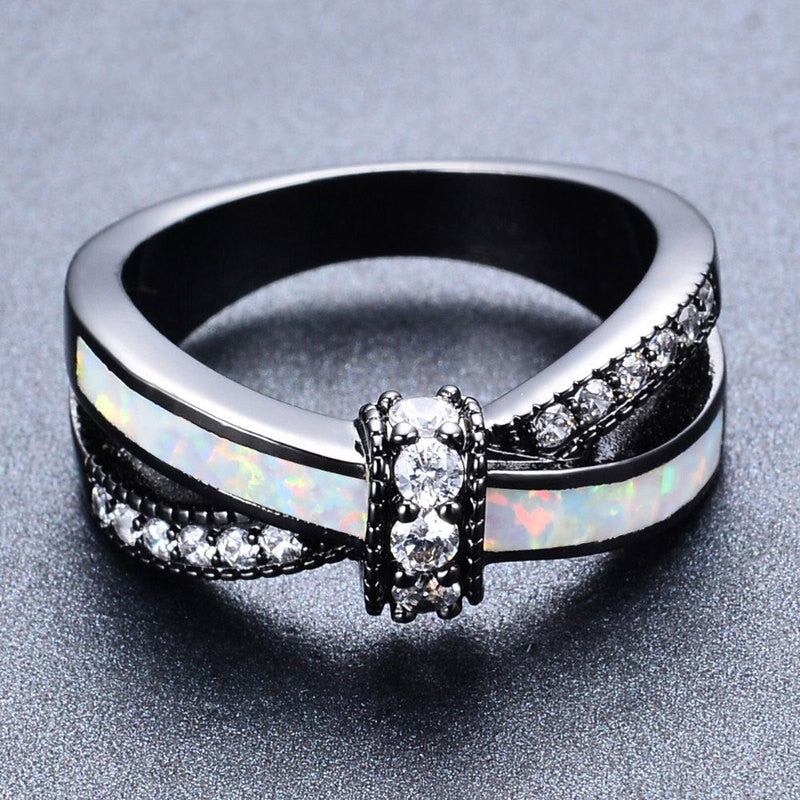 Colorful Opal Natural Stone Ring Bagues Femme Black Gold Color Wedding Rings for Women Jewelry Anillos Mujer Gift