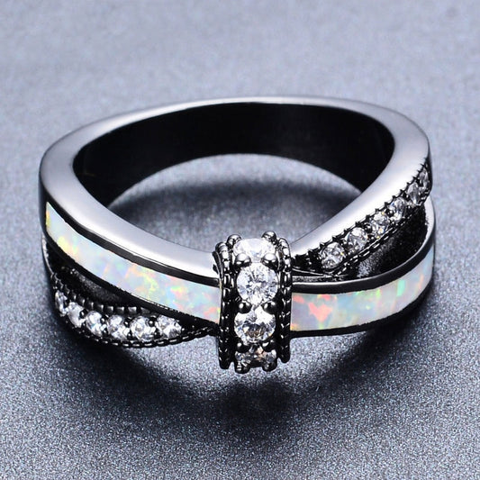 Colorful Opal Natural Stone Ring Bagues Femme Black Gold Color Wedding Rings for Women Jewelry Anillos Mujer Gift