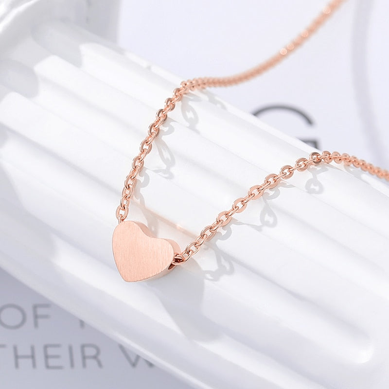 Choker Necklace Stainless Steel Rose Gold Color Dainty Heart Pendant Necklaces For Women Wedding Jewelry Kolye Bridesmaid Gifts
