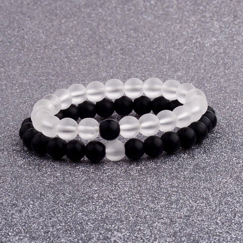 2pcs/set  Weathered Stone Beaded Couple Bracelet Classic MoonStone Lovers Bracelet