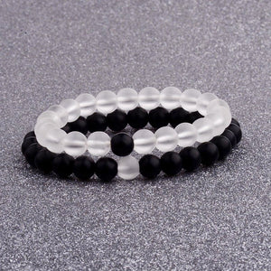2pcs/set  Weathered Stone Beaded Couple Bracelet Classic MoonStone Lovers Bracelet