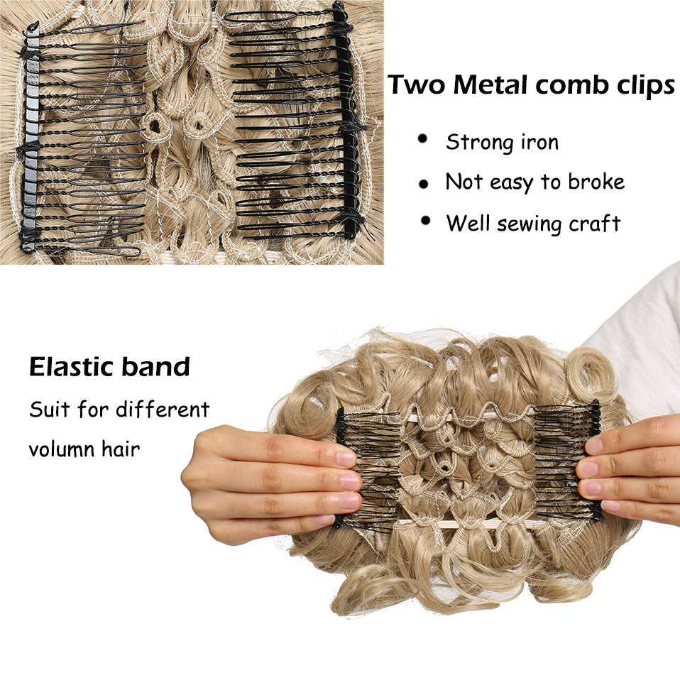 LARGE Comb Clip In Curly Hair Extension Synthetic Hair Pieces Chignon Women Updo Cover Hairpiece Extension Hair Bun