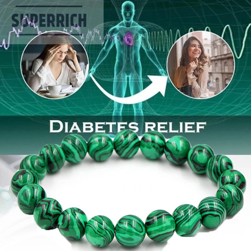 Diabetes Relief/ Anxiety/Depression relief Bracelet Lucky Jewelry Gift Chyscocolla / Malachite/ Black Agate