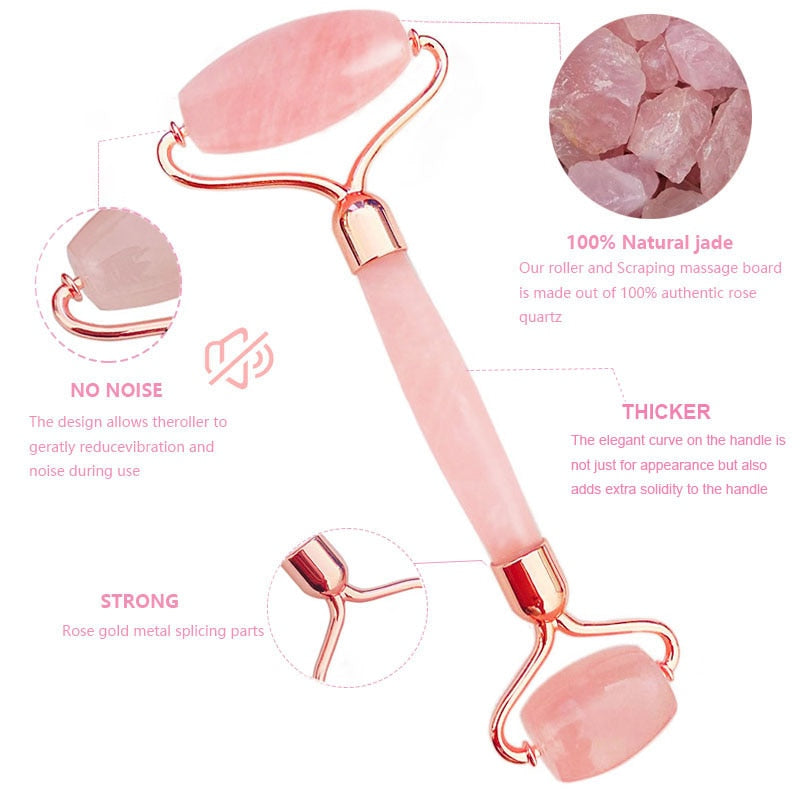 Traci K Beauty Jade Roller Facial Face Jade Massage Roller Rose Quartz Scraper Jade Massager Tools Slimming Face Natural Wrinkle Removal