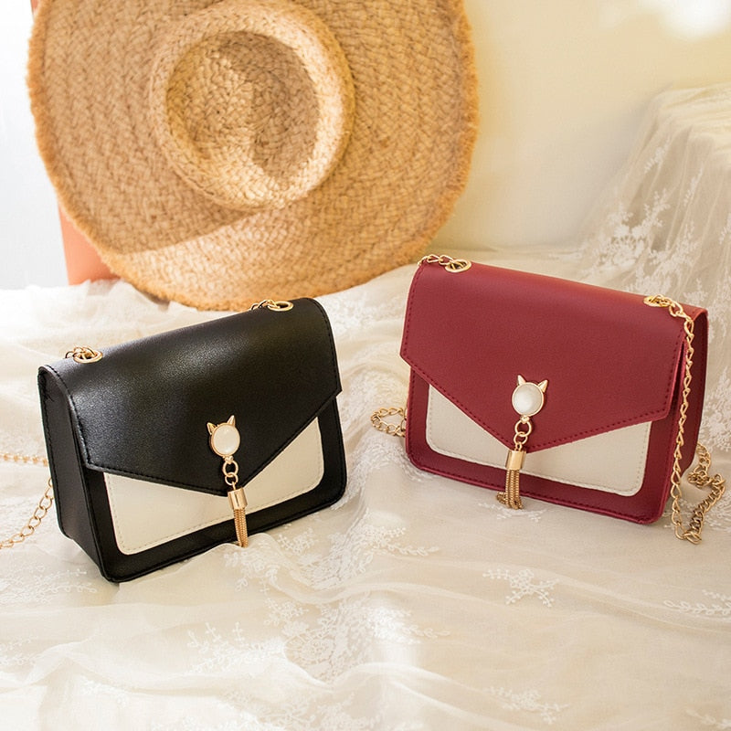 Traci K Collection Cat Stone Women's  Tassel Pu Shoulder Bag Contrast Color Purse Small Bag Patched Patched Simple Elegant Outdoor Bag