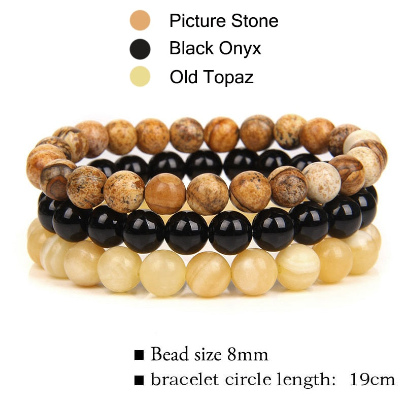 WAVE LENGTH Bracelets 8mm Natural Stone Bracelet Set 3Pcs/set Rhodonite Rose Pink Quartzs Moonstone Amethysts Hematite Bracelets For Women Men Jewelry