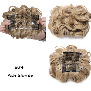 LARGE Comb Clip In Curly Hair Extension Synthetic Hair Pieces Chignon Women Updo Cover Hairpiece Extension Hair Bun