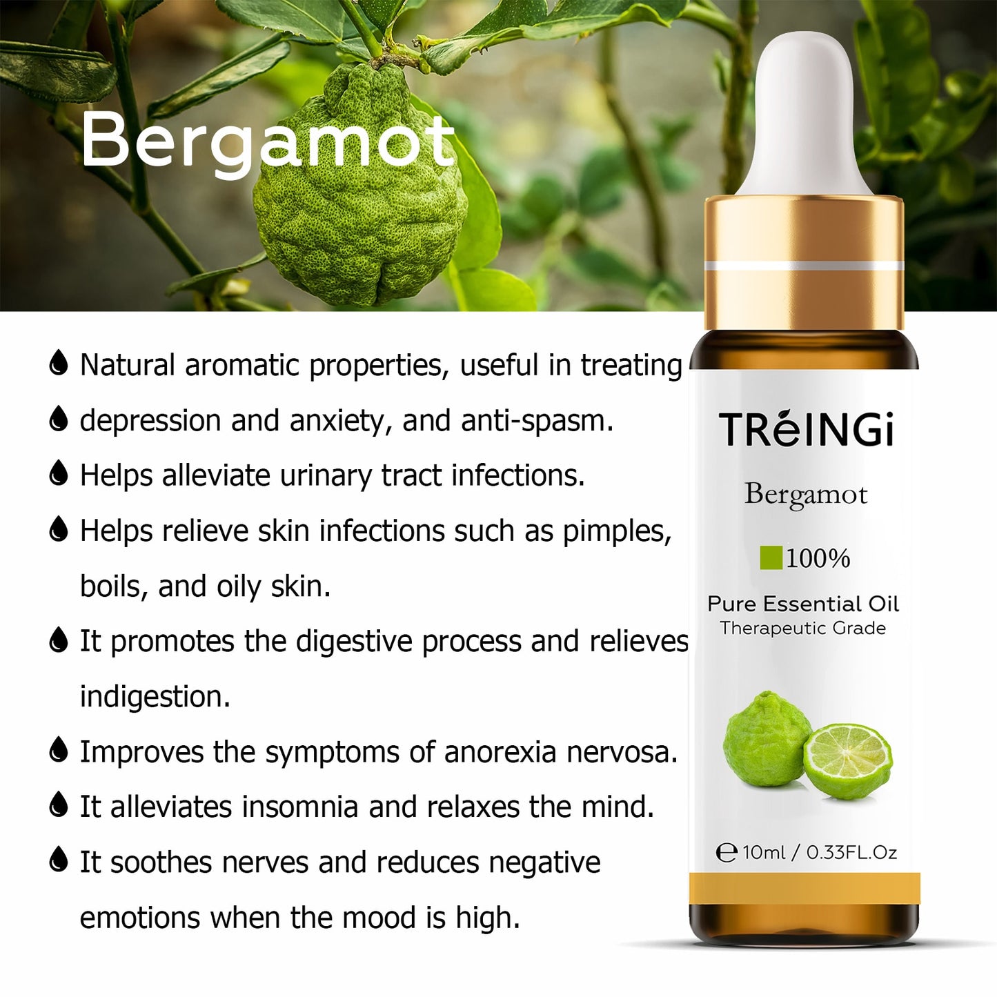 10ml Pure Natural Essential Oils -Jasmine Lavender Rose Vanilla Mint Sage Cinnamon Bergamot Tea Tree Oil with Dropper