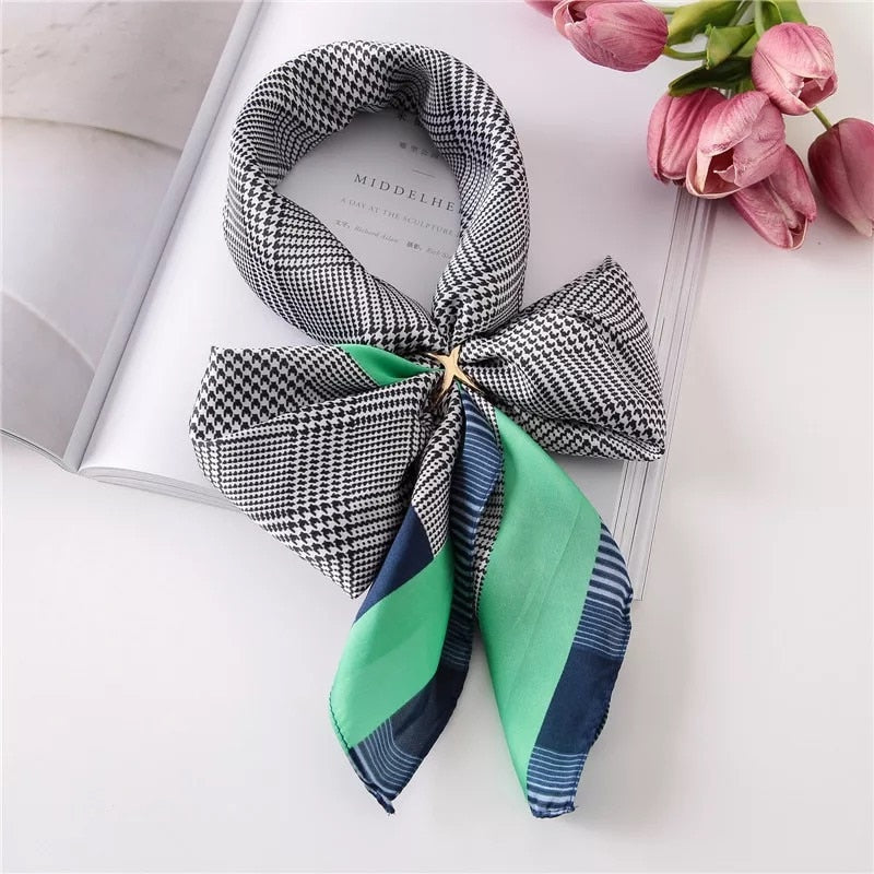 70*70cm Fashion Silk Satin Hair Scarf Women Handkerchief Printed Female Square Head Bandana Small Neck muffler hijab lady gir