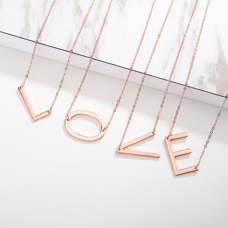 Women girl jewelry elegant chain alphabet letter pendant necklace 3 colors stainless steel choker initial necklace