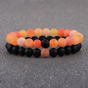 2pcs/set  Weathered Stone Beaded Couple Bracelet Classic MoonStone Lovers Bracelet