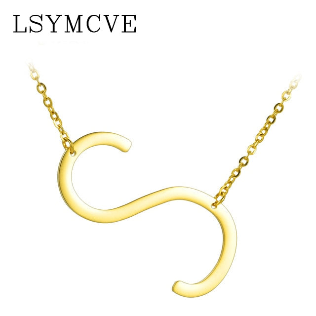 Women girl jewelry elegant chain alphabet letter pendant necklace 3 colors stainless steel choker initial necklace
