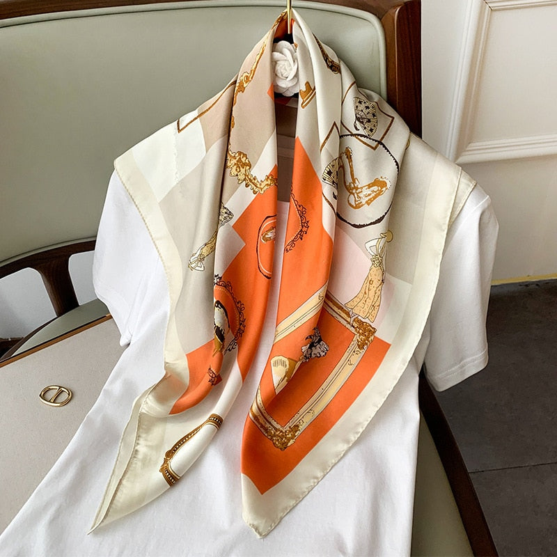 70*70cm Fashion Silk Satin Hair Scarf Women Handkerchief Printed Female Square Head Bandana Small Neck muffler hijab lady gir