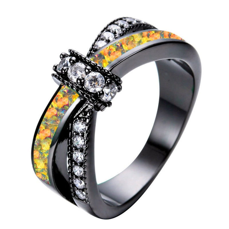 Colorful Opal Natural Stone Ring Bagues Femme Black Gold Color Wedding Rings for Women Jewelry Anillos Mujer Gift