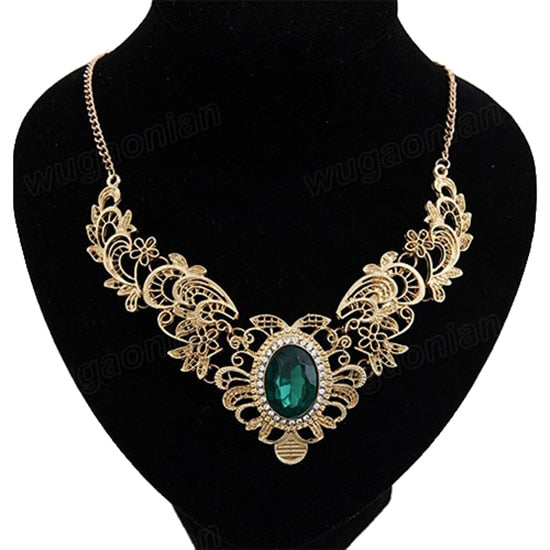 New Women Luxury Party Hollow Out Flower Oval Rhinestone Statement Bib Necklace Luxury Necklace, Oval Rhinestone, Hollow, Flower