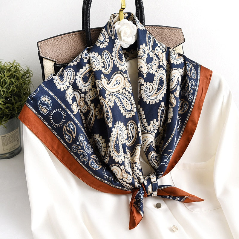 70*70cm Fashion Silk Satin Hair Scarf Women Handkerchief Printed Female Square Head Bandana Small Neck muffler hijab lady gir