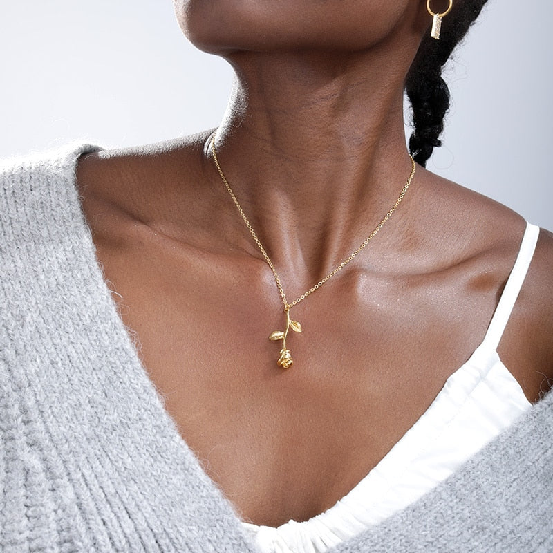V Attract Bijoux Femme Collier Pink Gold Rose Flower Statement Necklace Women Maxi Choker Boho Jewelry Graduation Gift Kolye