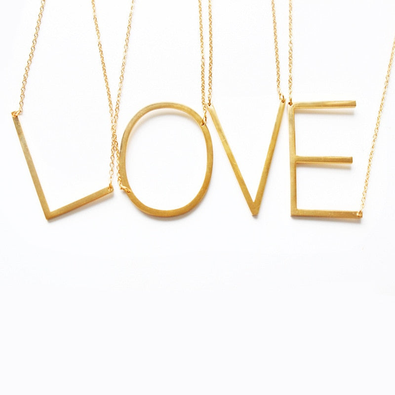 Women girl jewelry elegant chain alphabet letter pendant necklace 3 colors stainless steel choker initial necklace