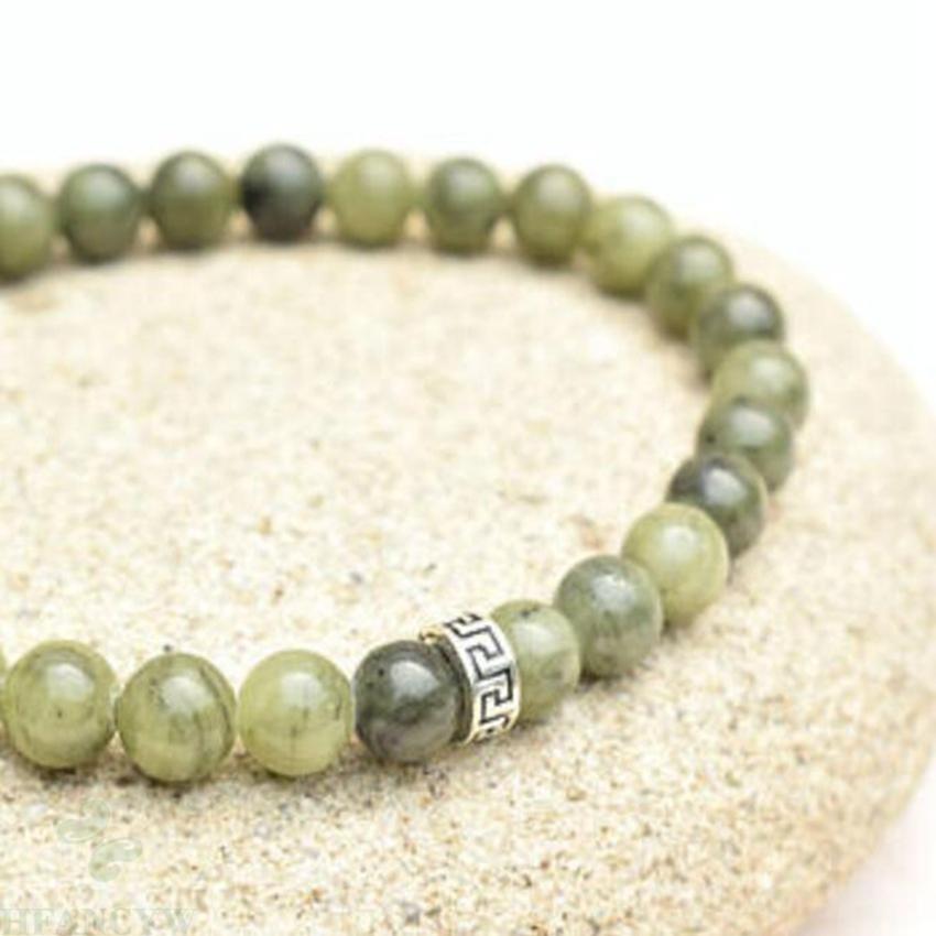 6mm Peridot Gemstone Mala Stretchy Bracelets 7.5 inches Tibet silver cuff men Bless Handmade pray energy Stretchy Yoga Reiki