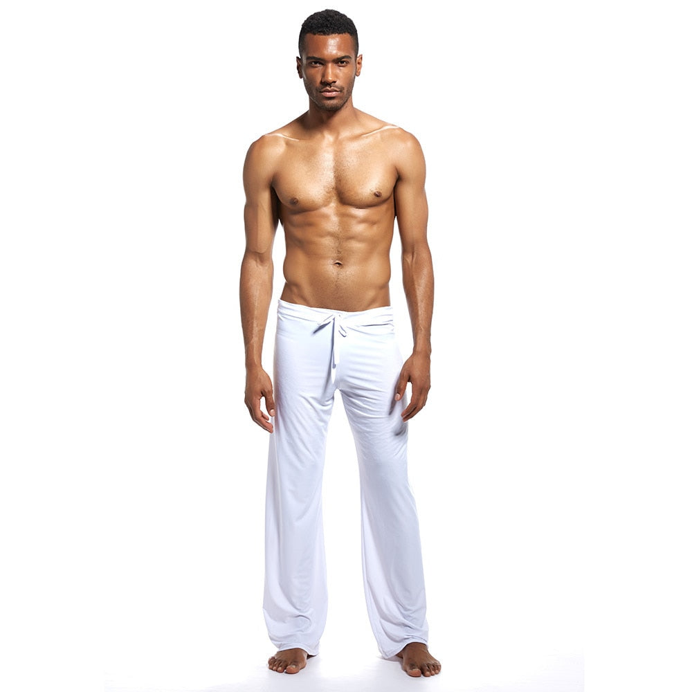 Zen or Yoga Pants For Men, Yoga For Man, Low Waist Pants Drawstring Fastening Trousers, Slippery Texture Loungewear, Meditation For Men