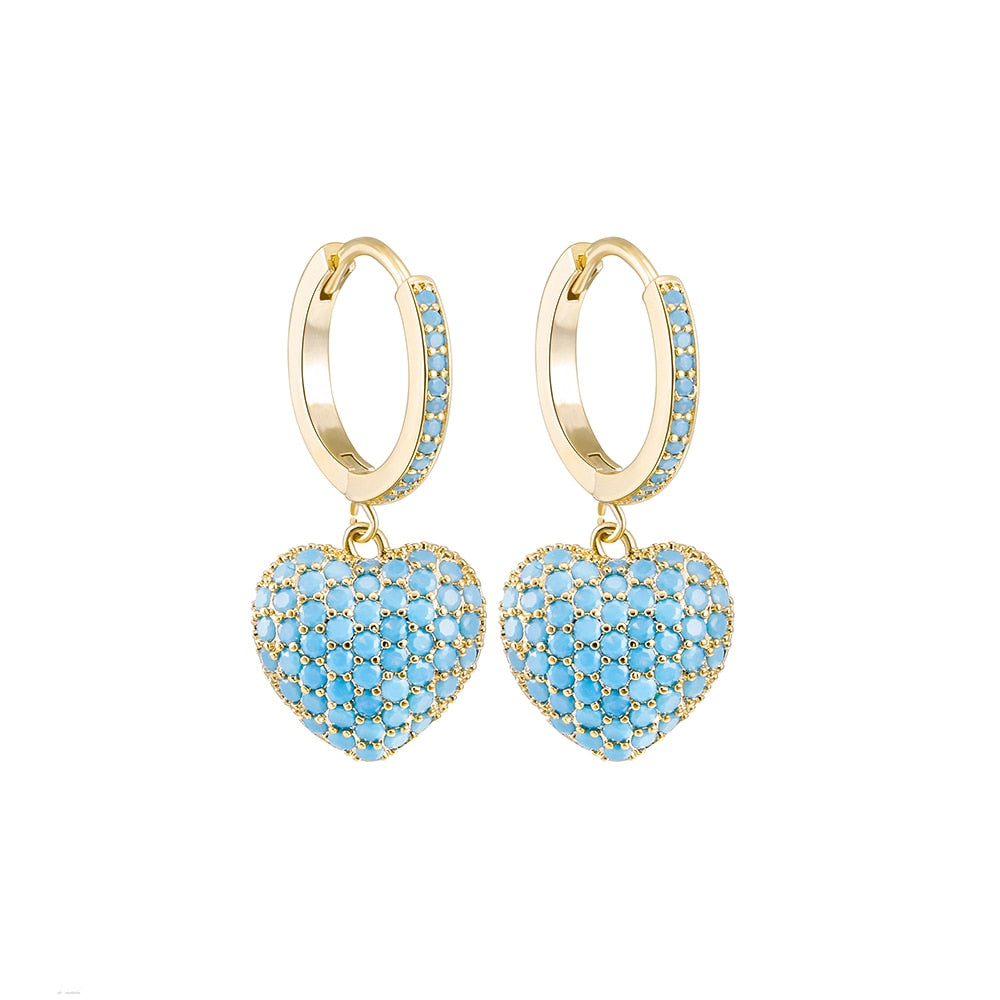 Cubic Zircon Peach Heart Drop Earrings For Women Cute Rose Gold Silver Color Earrings Luxury  Party Wedding Jewelry Lovely Gifts