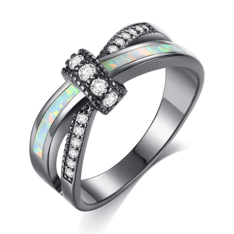 Colorful Opal Natural Stone Ring Bagues Femme Black Gold Color Wedding Rings for Women Jewelry Anillos Mujer Gift