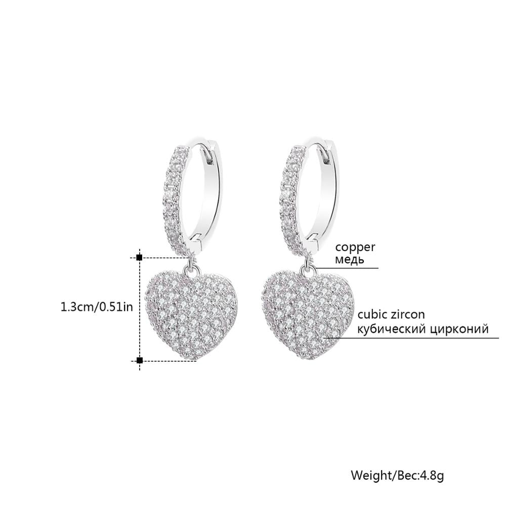 Micro Pave Heart Drop Earrings for Women Female Rose Gold Silvery Joker Sweet Cute Korean Earrings Boucle D'oreille Brincon 2020