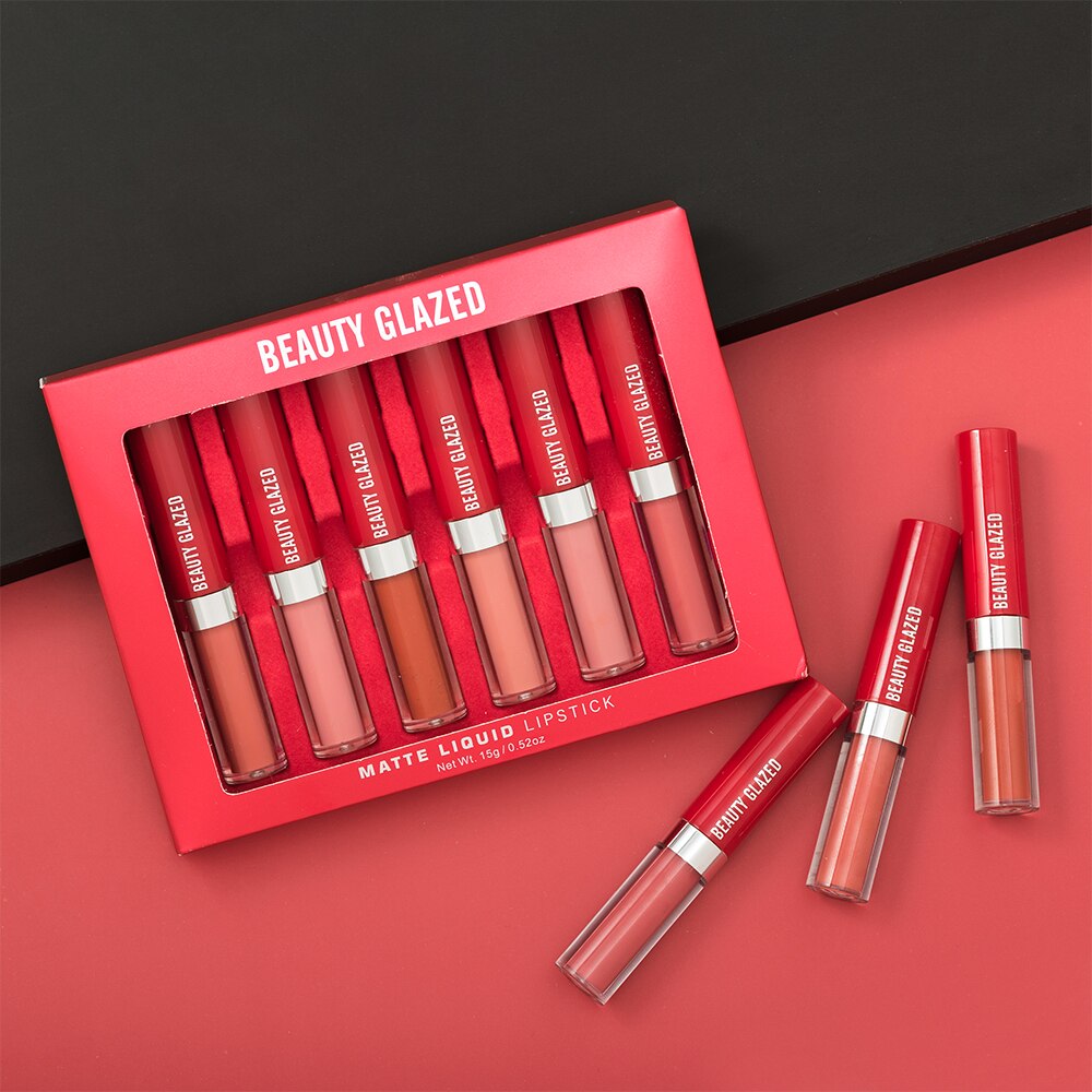 BEAUTY GLAZED💋🎄 Holiday Liquid Lipstick set Matte Lip Gloss Cosmetic Lightweight  Long Lasting Lip Tint Waterproof 6 Color Lips Makeup