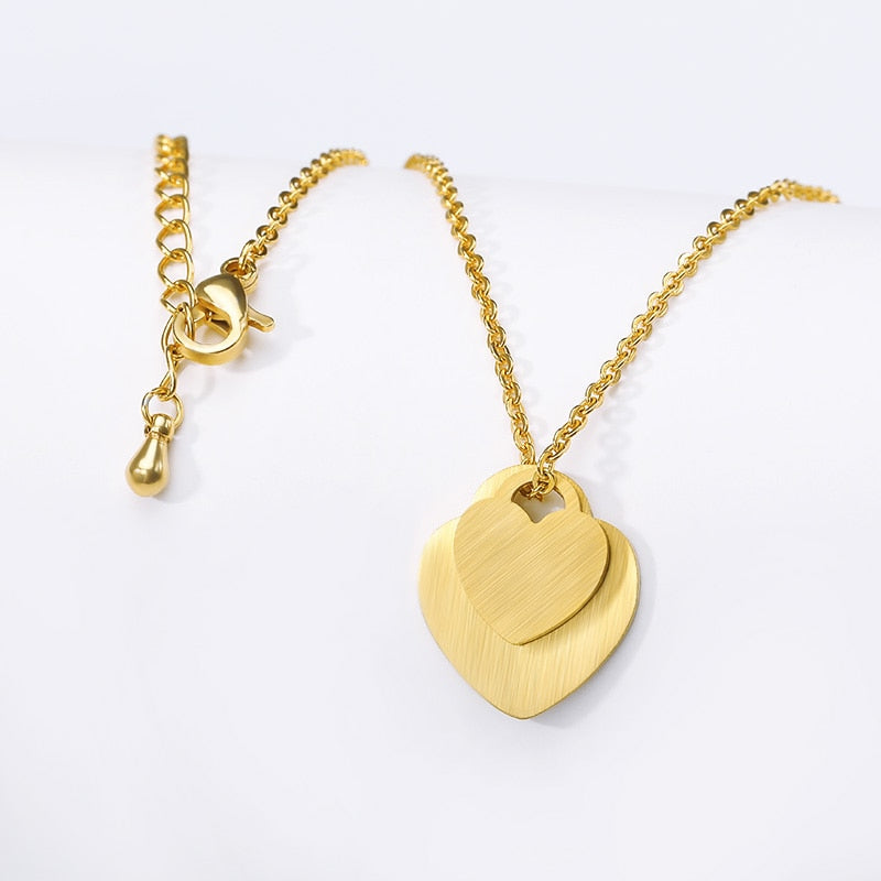 Stainless Steel Double Love Heart Necklace Women Collares Mujer Gold Chain Choker Necklaces Pendents Jewelry Bridesmaid Gifts