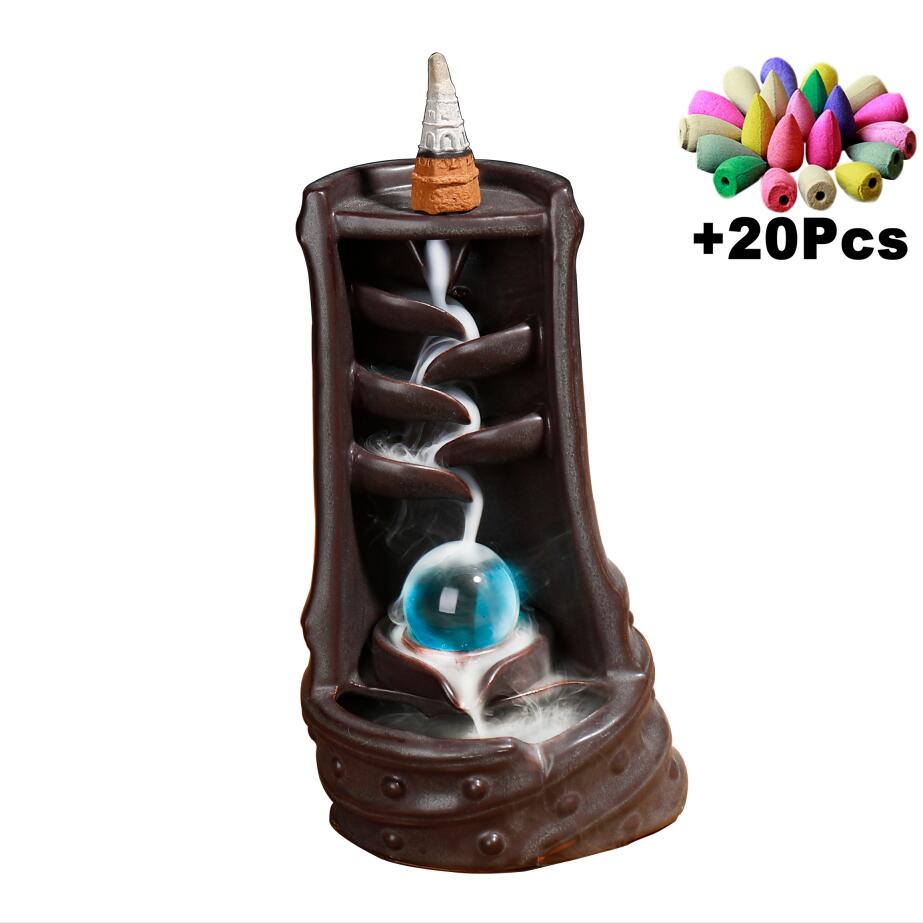 As Seen on TV- TRACI K BEAUTY ZEN Waterfall Incense Burners Pick Yours Ceramic Incense Holder, 10- 20 pcs Mixed Incense Cones (Burner Size L and Size M)