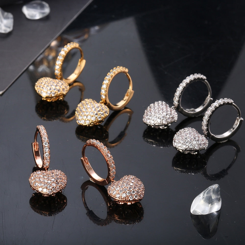 Cubic Zircon Peach Heart Drop Earrings For Women Cute Rose Gold Silver Color Earrings Luxury  Party Wedding Jewelry Lovely Gifts