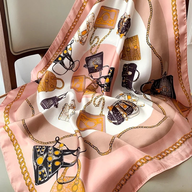70*70cm Fashion Silk Satin Hair Scarf Women Handkerchief Printed Female Square Head Bandana Small Neck muffler hijab lady gir